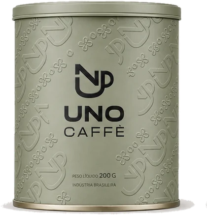 Lata Uno Caffè 200 g, verde oliva com relevo da marca